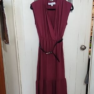 Emma & Michele Burgundy Midi Dress with Belt